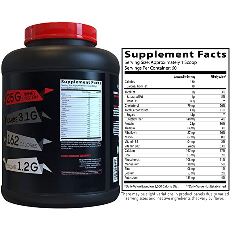 2.2g Suplemen Bubuk Protein OEM 80 Konsentrat Isolat Massal 100% Protein Whey Standar Emas