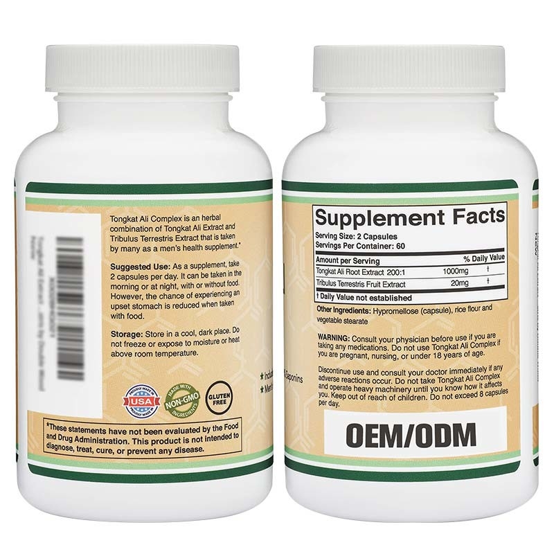 Kapsul Hormon Herbal Suplemen Kesehatan Pria Ekstrak Tongkat Ali Dengan Tribulus Terrestris