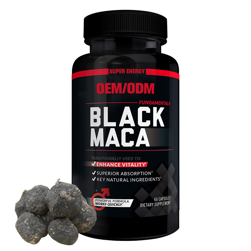 OEM Black Maca Root 20000Mg Kapsul Untuk Pria Dan Wanita Suplemen Energi Kekuatan Max Vegan