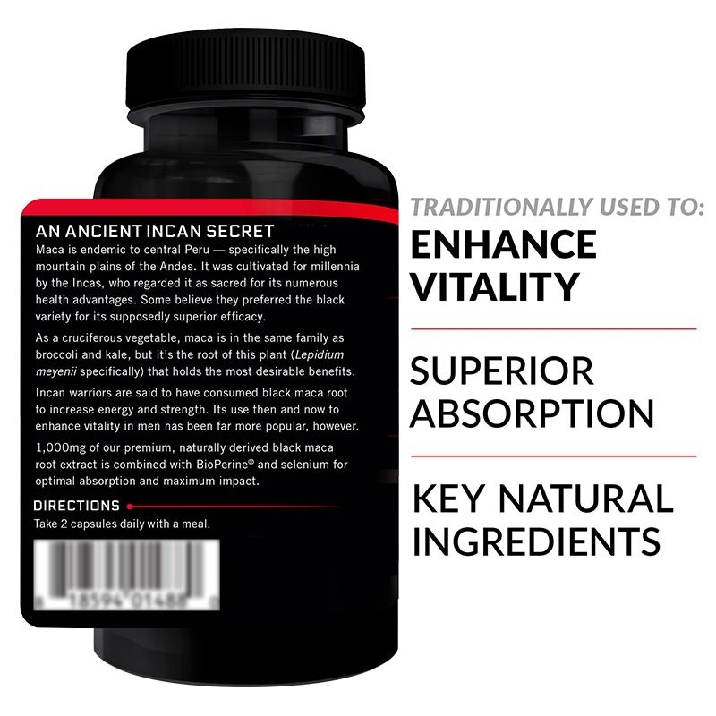 OEM Black Maca Root 20000Mg Kapsul Untuk Pria Dan Wanita Suplemen Energi Kekuatan Max Vegan