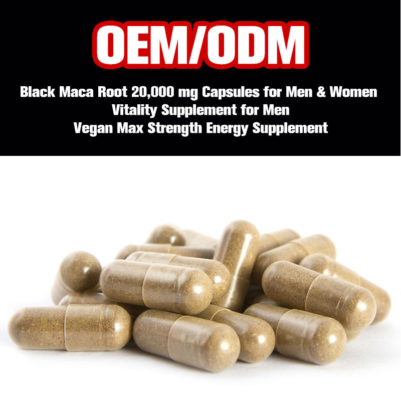 OEM Black Maca Root 20000Mg Kapsul Untuk Pria Dan Wanita Suplemen Energi Kekuatan Max Vegan