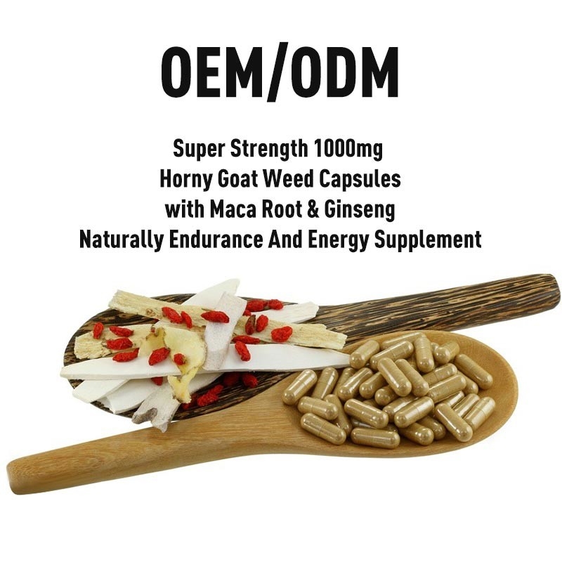 OEM Super Strength 1000mg Horny Goat Weed Capsules Dengan Maca Root Dan Ginseng