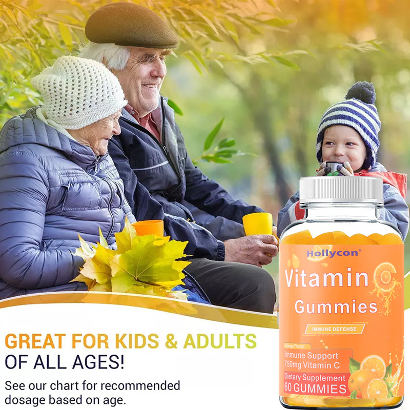 750mg Vitamin C Gummies untuk Dukungan Kekebalan Dewasa dengan Vitamin B Bebas Gluten Jeruk