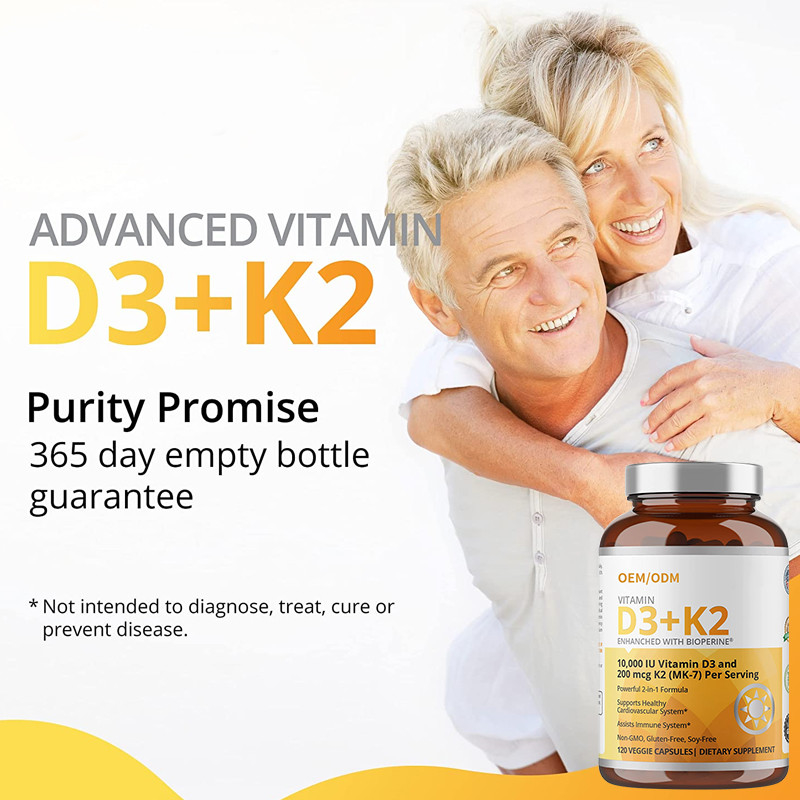 Formula Non GMO 5000 IU Vitamin D3 Gummies 90 mcg Vitamin K2 MK-7 Kapsul