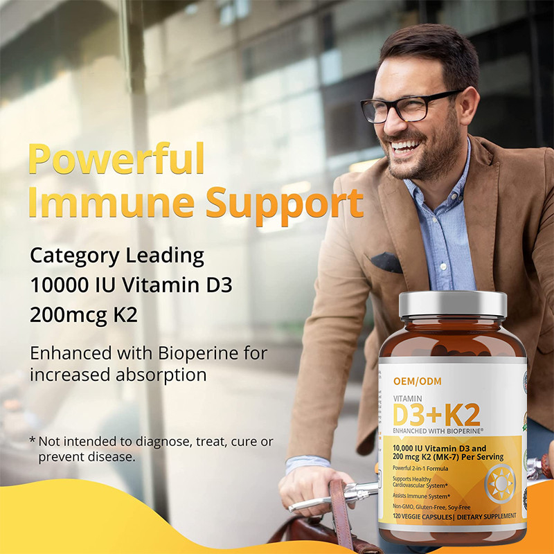 Formula Non GMO 5000 IU Vitamin D3 Gummies 90 mcg Vitamin K2 MK-7 Kapsul