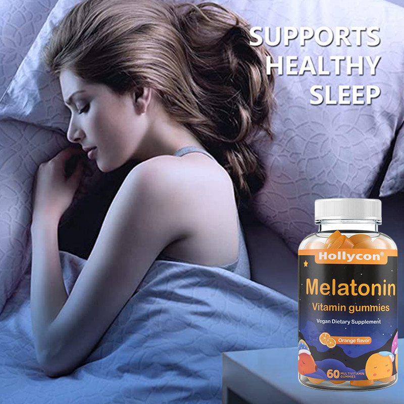Suplemen COA Dukungan OEM Sleep Relax Rasa Jeruk Melatonin Vitamin Gummies