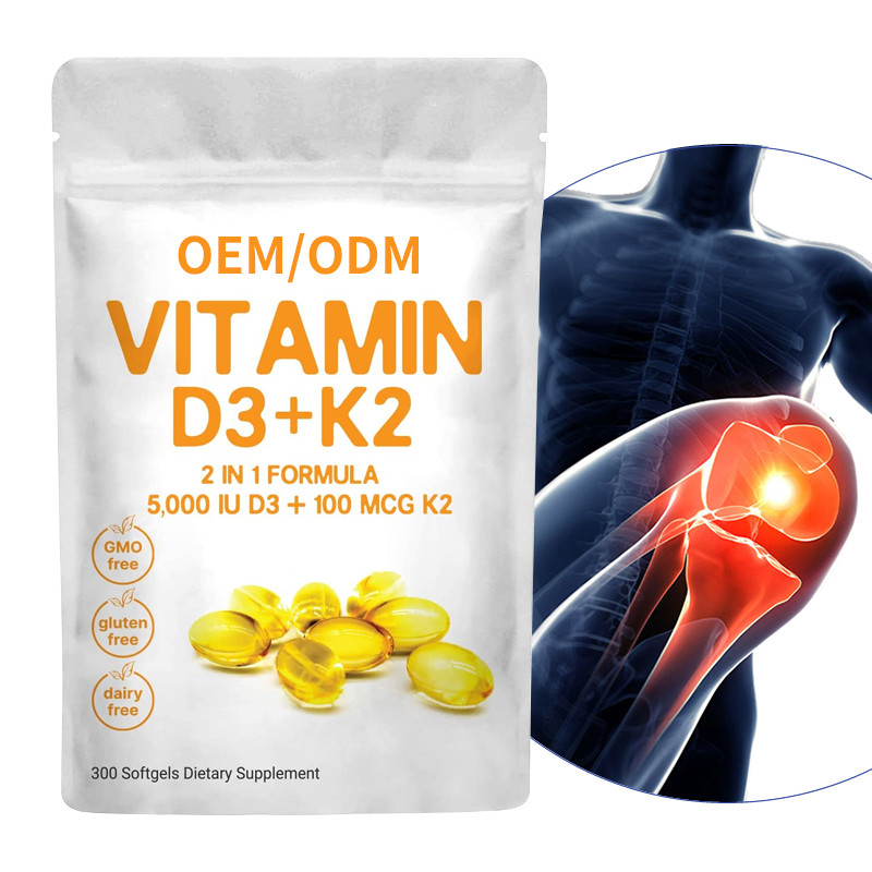 Vitamin D3 Gummies Kustom 5000 IU Dengan K2 100 Mg Softgels 2 In 1 Mendukung Jantung Imun
