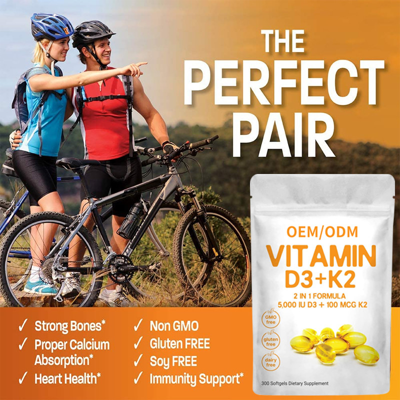 Vitamin D3 Gummies Kustom 5000 IU Dengan K2 100 Mg Softgels 2 In 1 Mendukung Jantung Imun