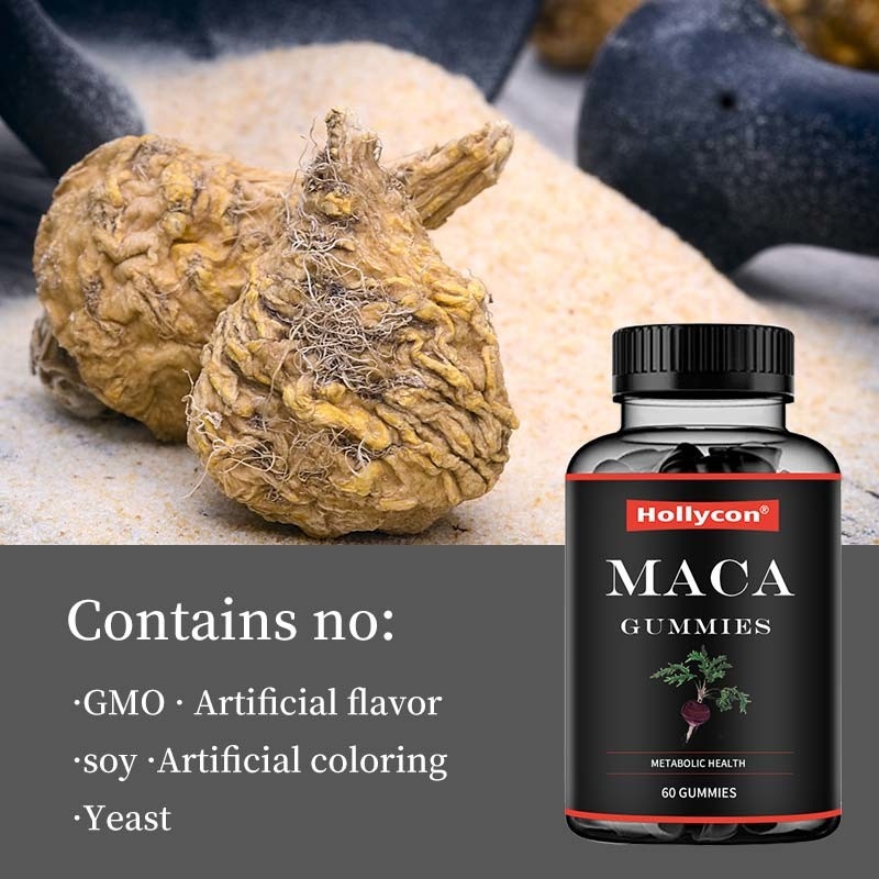 ODM Maca Root Gummies Hitam Merah Kuning Dukungan Hormonal Keseimbangan Energi Meningkatkan Fokus Suasana Hati