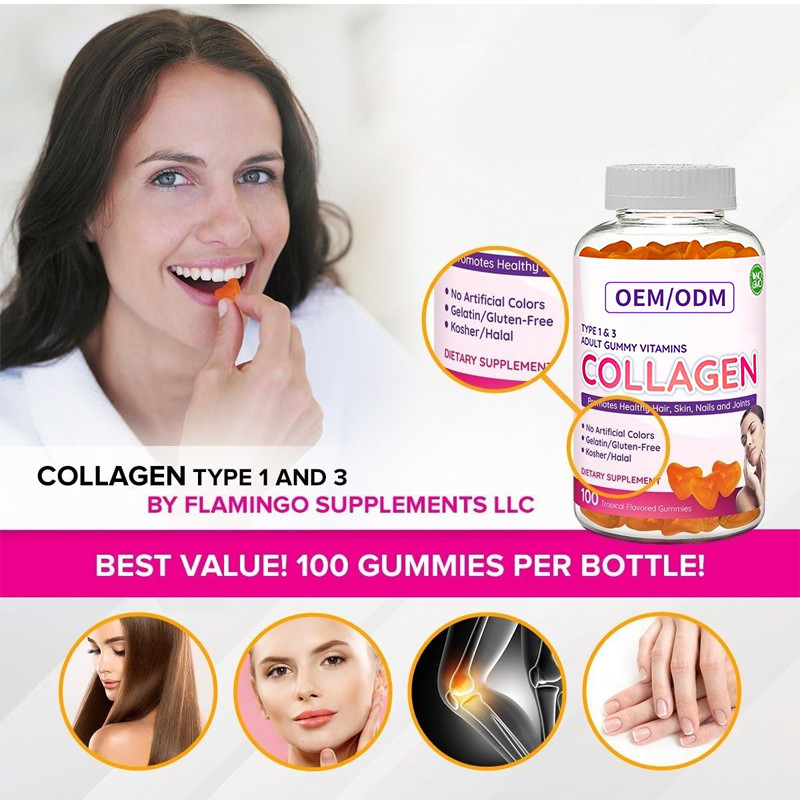 ODM Collagen Gummies 2500mcg Biotin Zinc Vitamin E C Untuk Pertumbuhan Rambut Kulit Dan Kuku