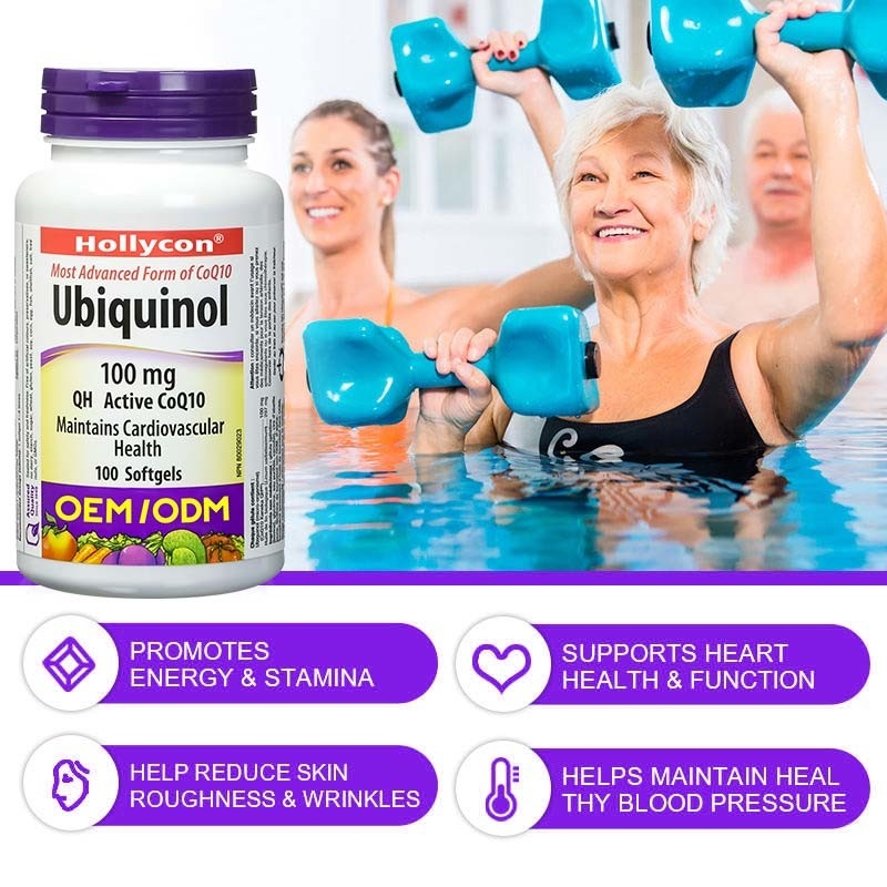 Suplemen Kesehatan OEM Mendukung Kesehatan Kardiovaskular C Ubiquinol Coenzyme Q10 Softgel Capsules untuk Jantung Sehat Q10