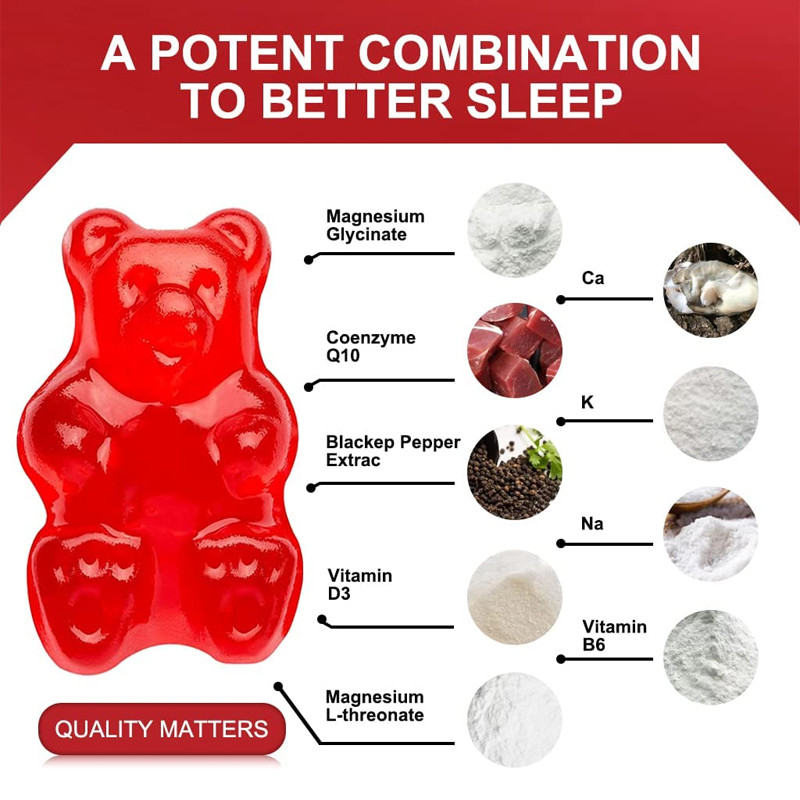 Gluten Free Melatonin Vitamin Gummies Mendukung Sleep Relax Melatonin Vitamin D Magnesium Lemon Balm Extract
