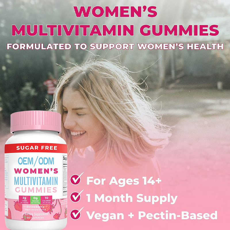 Dukungan Kekebalan Tubuh Vitamin Multivitamin Wanita Harian Dengan Bahan Organik Gummy Kulit Rambut Dan Kuku