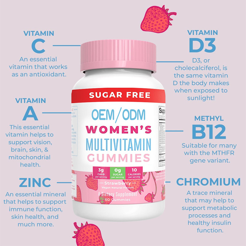 Dukungan Kekebalan Tubuh Vitamin Multivitamin Wanita Harian Dengan Bahan Organik Gummy Kulit Rambut Dan Kuku