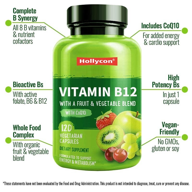 FDA Vitamin b12 Kapsul Metil Folat Vitamin B6 Campuran Sayuran Buah Mendukung Energi Sehat Vegan