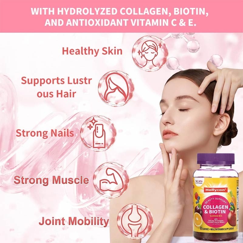 OEM Cleanroom Red Biotin Vitamin Gummies 30 Porsi Per Kontainer Produksi Tanpa Polusi