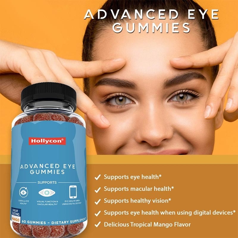 2500mcg Vitamin B7 Natural Zeaxanthin Lutein Rasa Disesuaikan Produksi Non Polusi Eye Gummies