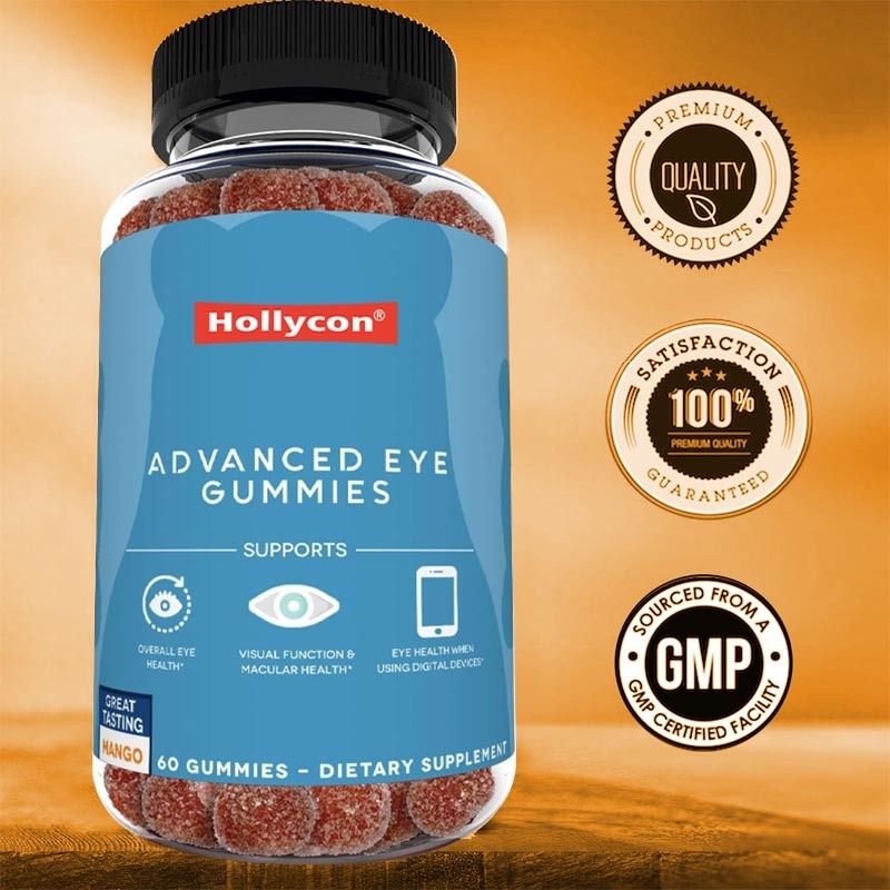 2500mcg Vitamin B7 Natural Zeaxanthin Lutein Rasa Disesuaikan Produksi Non Polusi Eye Gummies