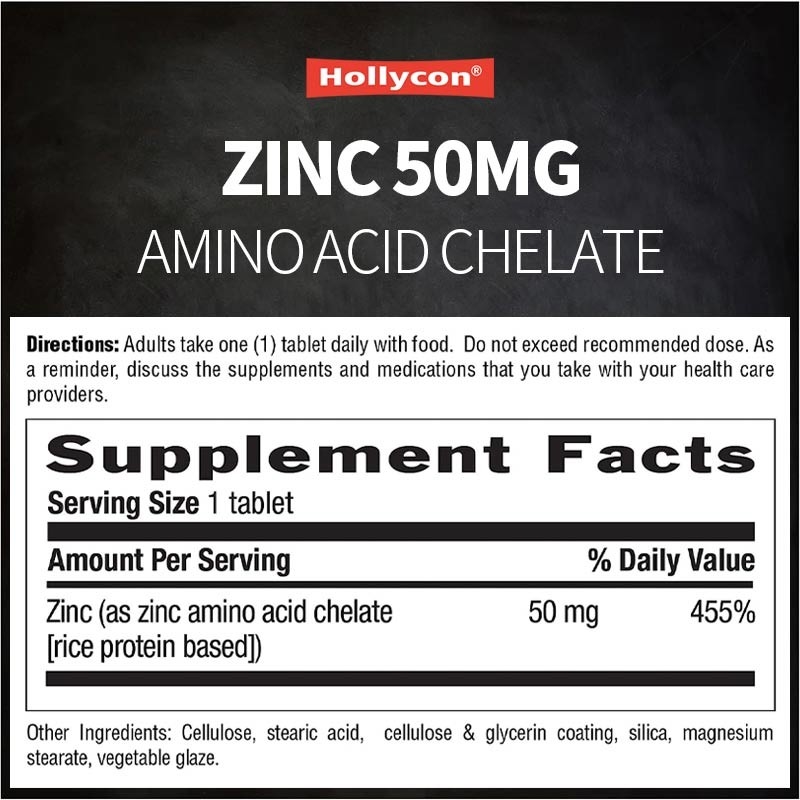 OEM & ODM Label Pribadi Seng 50mg Amino Acid Chelate Tablet 100ct Bersertifikat Bebas Gluten