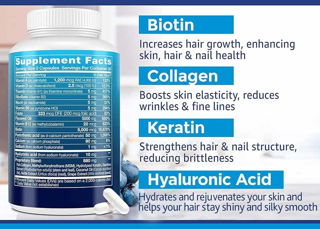 60PCS Biotin Keratin And Collagen Capsules Membantu Untuk Mempertahankan Kesehatan Gigi Dan Kuku