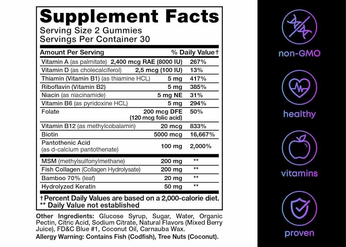 Kolagen Grade Makanan Dan Biotin Gummies Dukungan Untuk Rambut Kulit Dan Kuku Kesehatan Suplemen