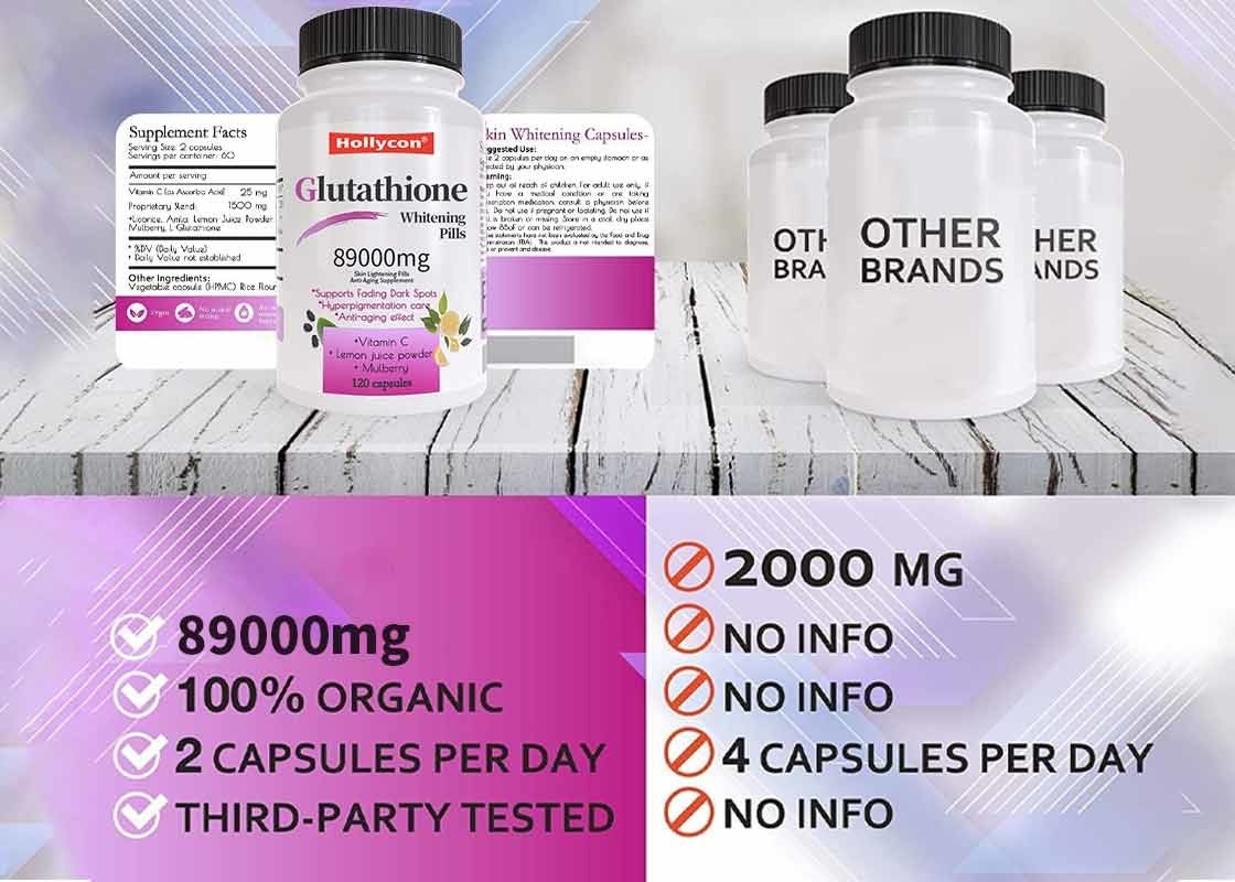 OEM Glutathione pil pemutih membantu untuk menyuburkan kulit dan meringankan nada anti penuaan suplemen