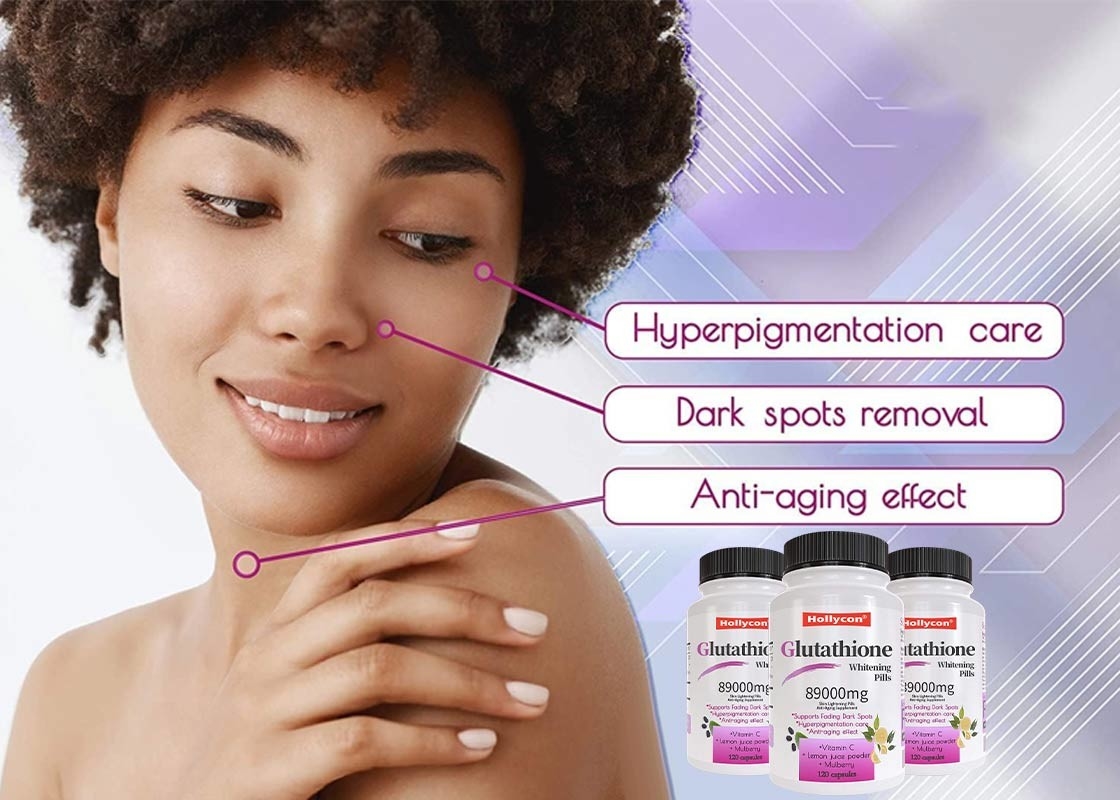OEM Glutathione pil pemutih membantu untuk menyuburkan kulit dan meringankan nada anti penuaan suplemen
