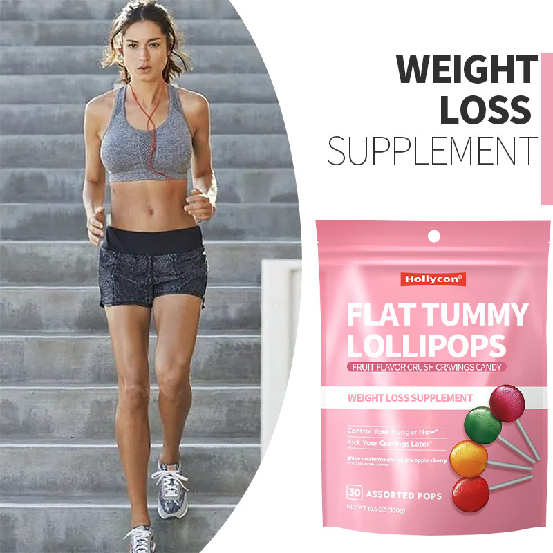 Label Pribadi Buah Rasa Crush Cravings Candy Flat Belly Lollipops Suplemen penurunan berat badan