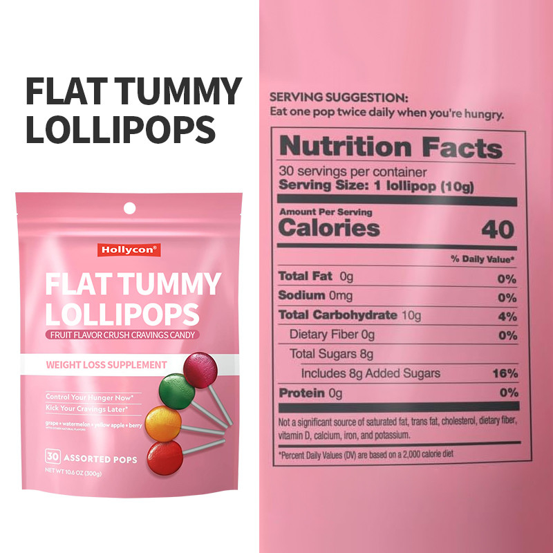 Label Pribadi Buah Rasa Crush Cravings Candy Flat Belly Lollipops Suplemen penurunan berat badan