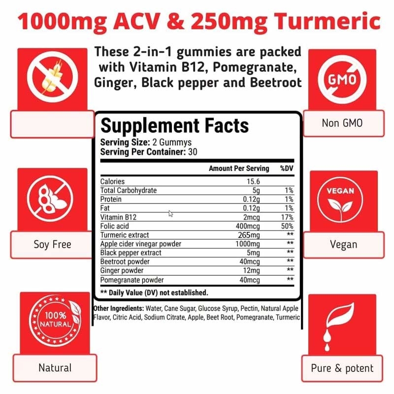 ACV Gummies Untuk Kehilangan Berat Badan Mendukung pencernaan usus sehat Slim Belly Cuka Apple Cider And Turmeric Gummies