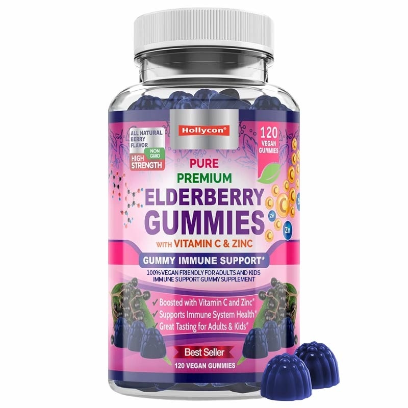 Label Pribadi Elderberry Gummies Dengan Vitamin C Dan Seng Dewasa Dan Anak-anak Kekebalan Dukungan Gummy