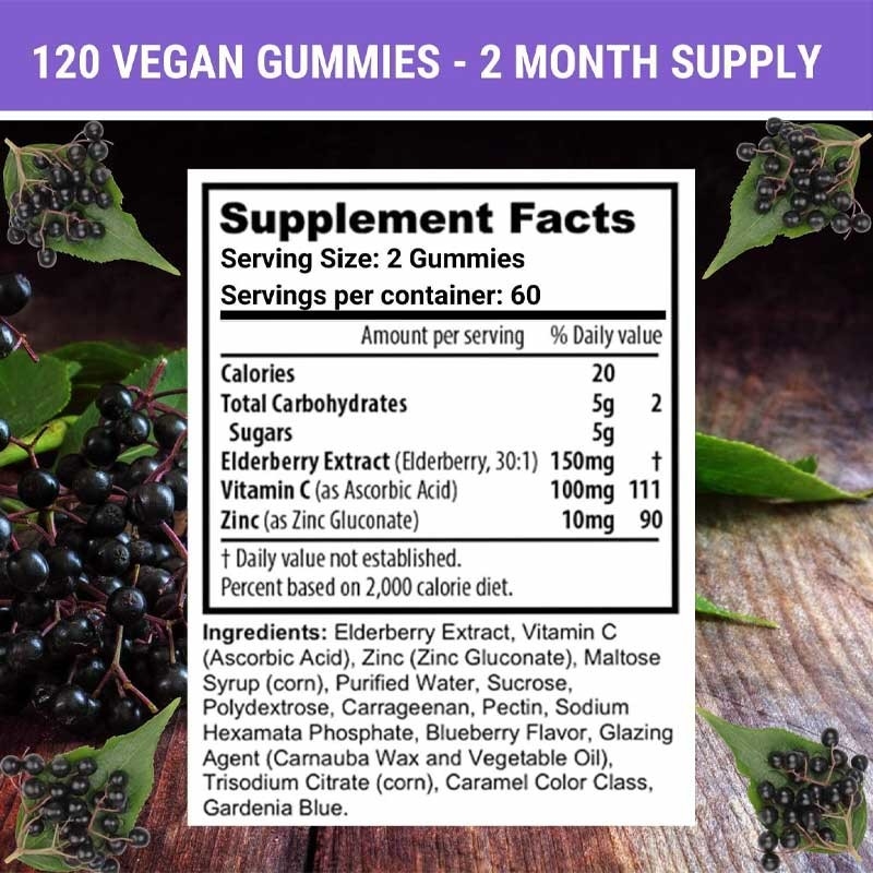 Label Pribadi Elderberry Gummies Dengan Vitamin C Dan Seng Dewasa Dan Anak-anak Kekebalan Dukungan Gummy