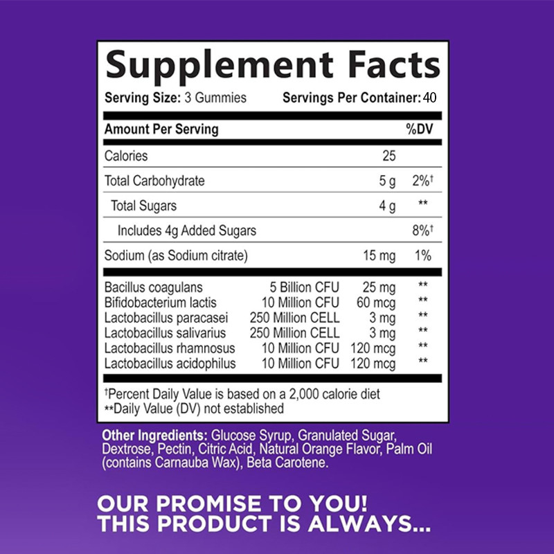 OEM Probiotic Gummies Daily Untuk Wanita & Pria Kekuatan Ekstra 5 Miliar CFU Probiotics Gummy Suplemen
