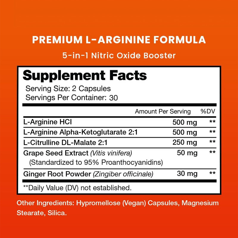 OEM Premium L-Arginine Supplement L-Arginine Powder & L-Citrulline yang ditingkatkan dengan biji anggur & jahe
