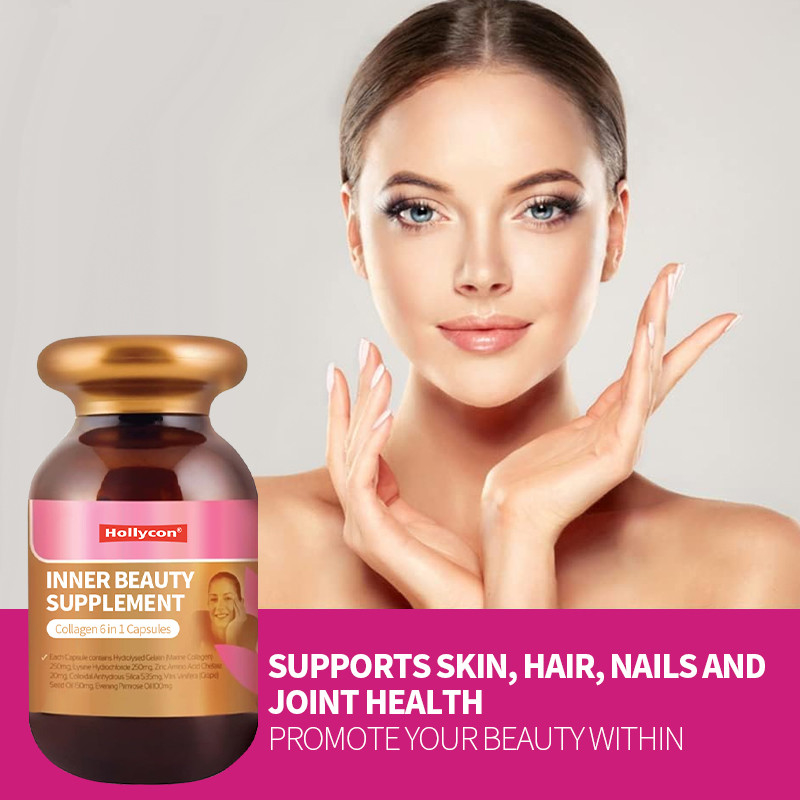 OEM Private Label Inner Beauty Supplement Kolagen 6 In 1 Kapsul Suplemen Kesehatan Kulit