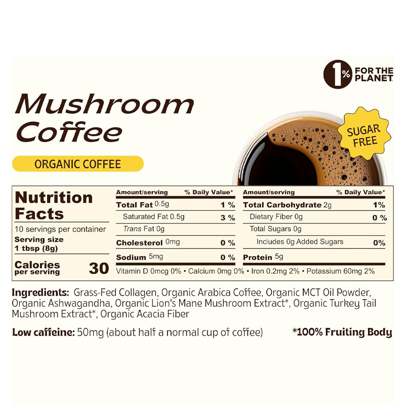 Organic Instant Mushroom Coffee With Collagen MCT Oil Digestion Suplemen Kesehatan Jamur Kopi Bubuk