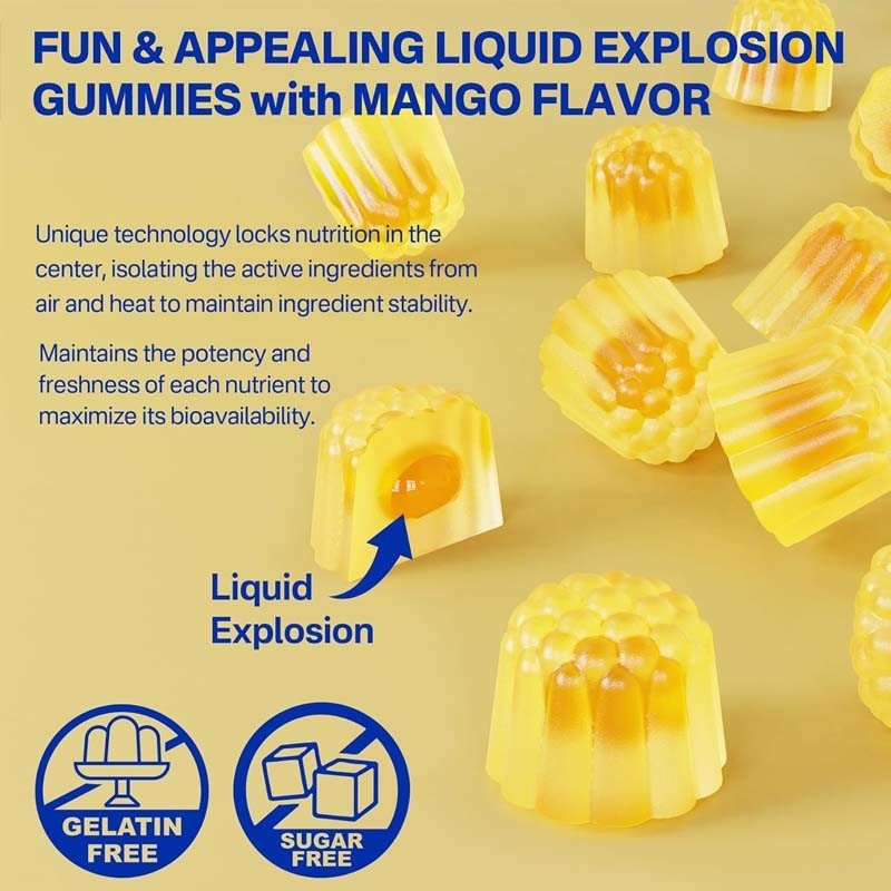 Dukungan OEM DHA Vitamin A C E Seng Kunyit untuk Dewasa Omega-3 Liquid Gummies