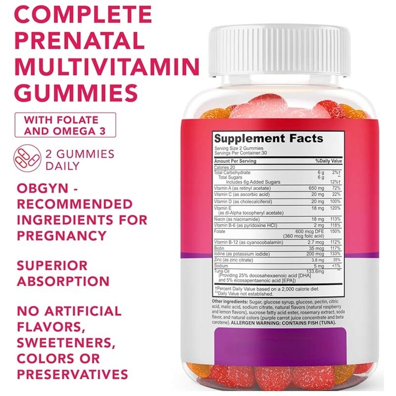 OEM DHA Folat Vitamin B C D Untuk dukungan janin dan saraf Kehamilan Permen karet Prenatal