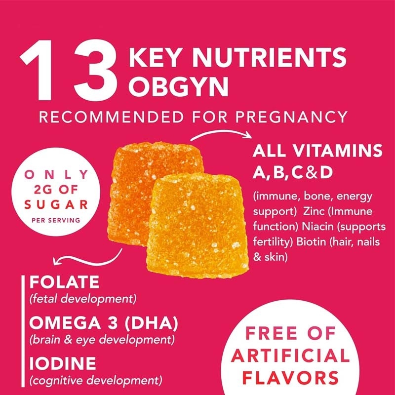 OEM DHA Folat Vitamin B C D Untuk dukungan janin dan saraf Kehamilan Permen karet Prenatal
