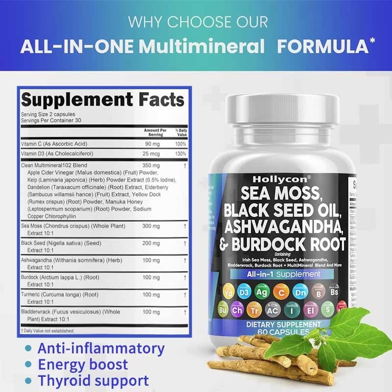 OEM Ashwagandha Kunyit Vitamin C D3 Untuk Dewasa Sea Moss Kapsul Minyak Biji Hitam