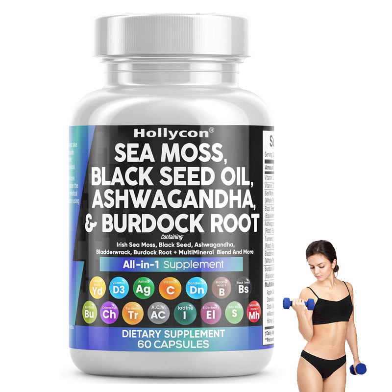 OEM Ashwagandha Kunyit Vitamin C D3 Untuk Dewasa Sea Moss Kapsul Minyak Biji Hitam