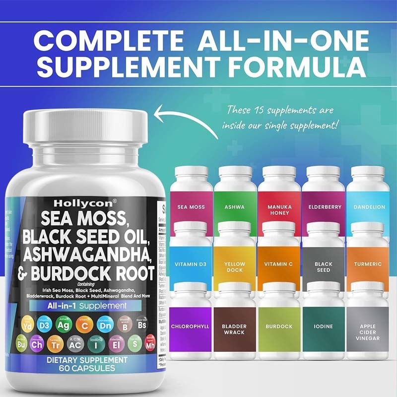 OEM Ashwagandha Kunyit Vitamin C D3 Untuk Dewasa Sea Moss Kapsul Minyak Biji Hitam