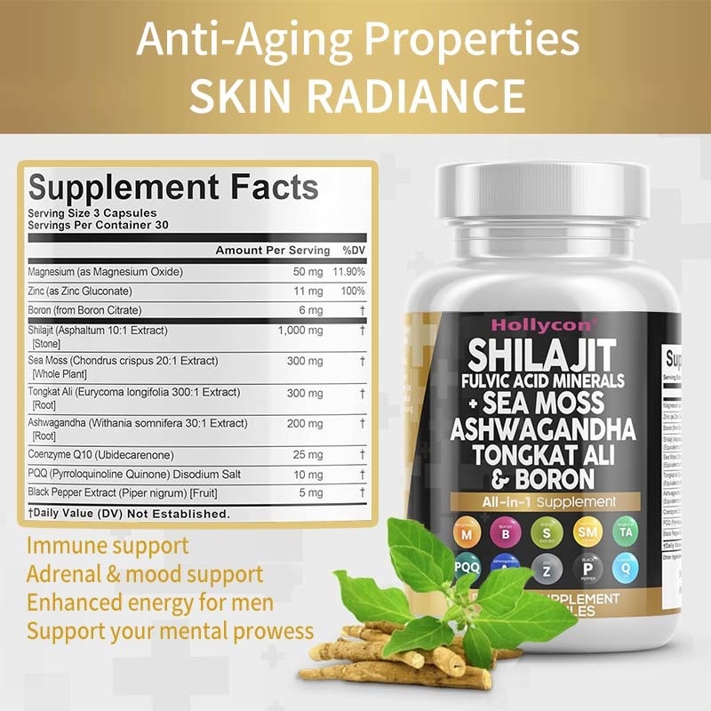 OEM Ashwagandha Tongkat Ali Boron Magnesium Untuk Pria Fulvic Acid Shilajit Kapsul