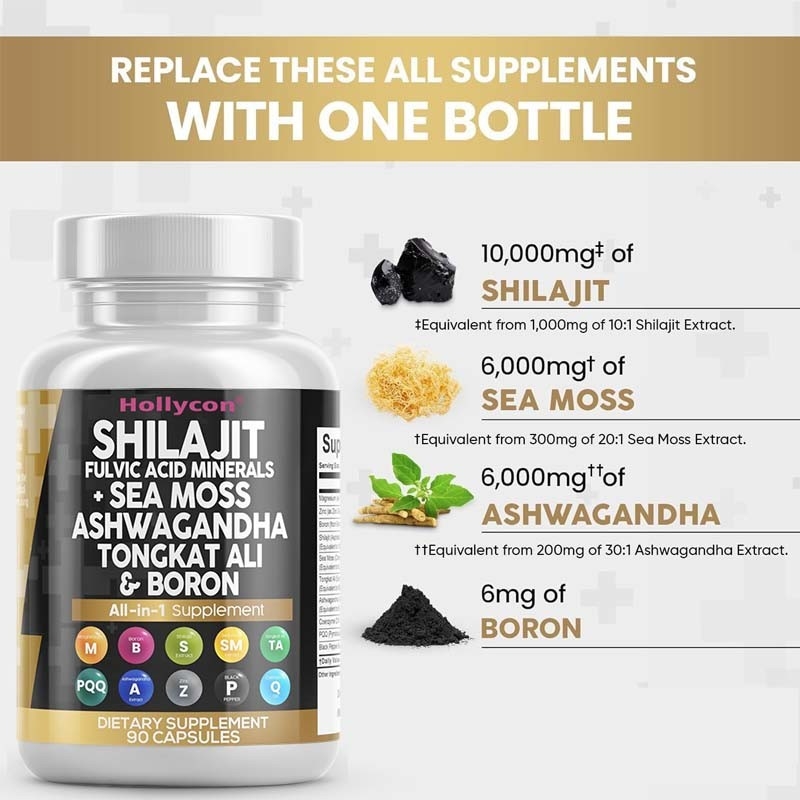 OEM Ashwagandha Tongkat Ali Boron Magnesium Untuk Pria Fulvic Acid Shilajit Kapsul