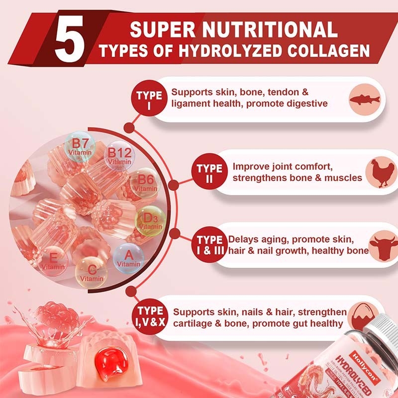 Kolagen Peptida Hidrolitik Bebas Gula Berisi Protein Permen Karet Tipe I,II,III,V,X Dengan Vitamin Biotin