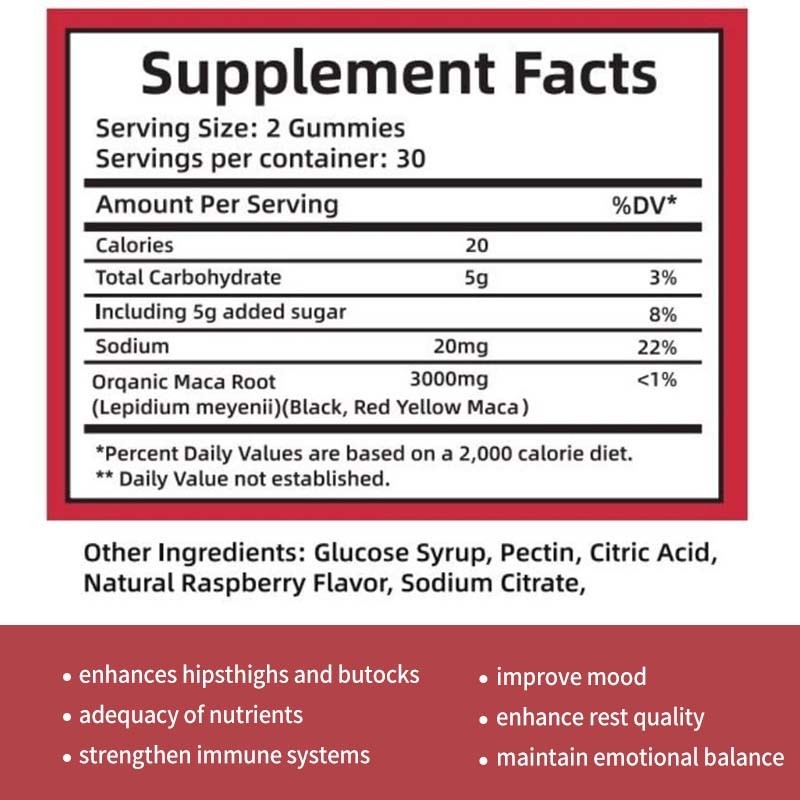 OEM Energi Mood Dukungan kekebalan tubuh dan keseimbangan hormon untuk wanita Maca Root Gummies
