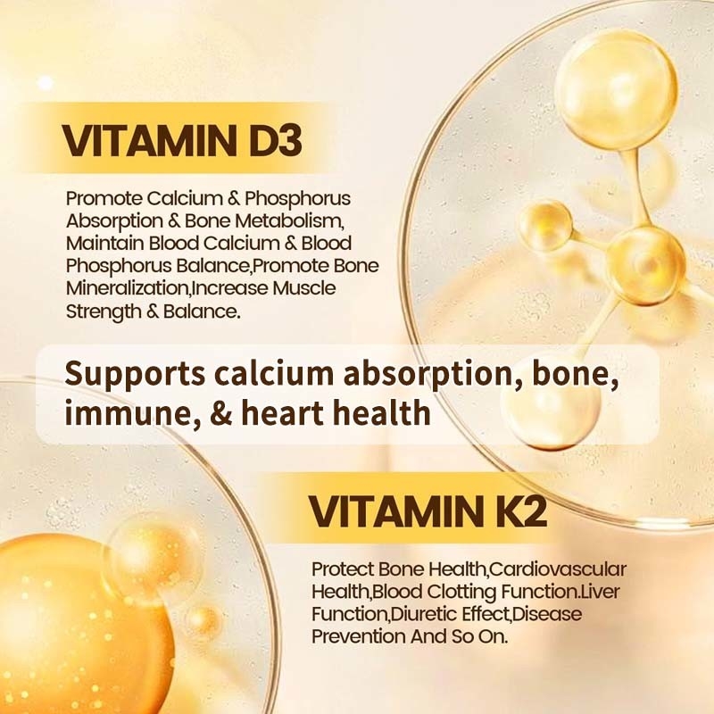 OEM Kalsium Absorpsi Kesehatan Tulang Imun Dan Jantung Vitamin D3 K2 Minyak Kelapa Softgels