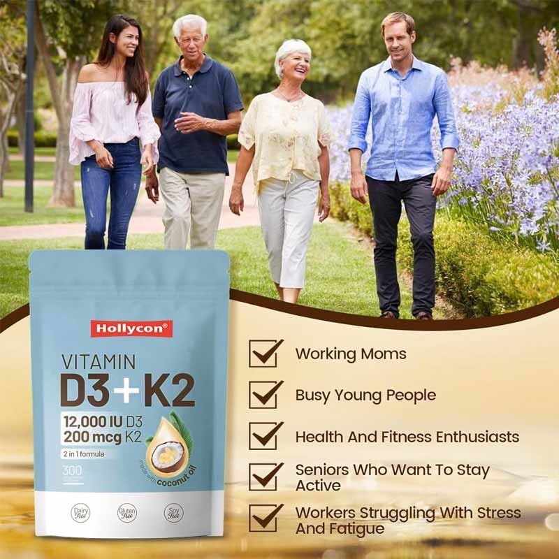 OEM Kalsium Absorpsi Kesehatan Tulang Imun Dan Jantung Vitamin D3 K2 Minyak Kelapa Softgels