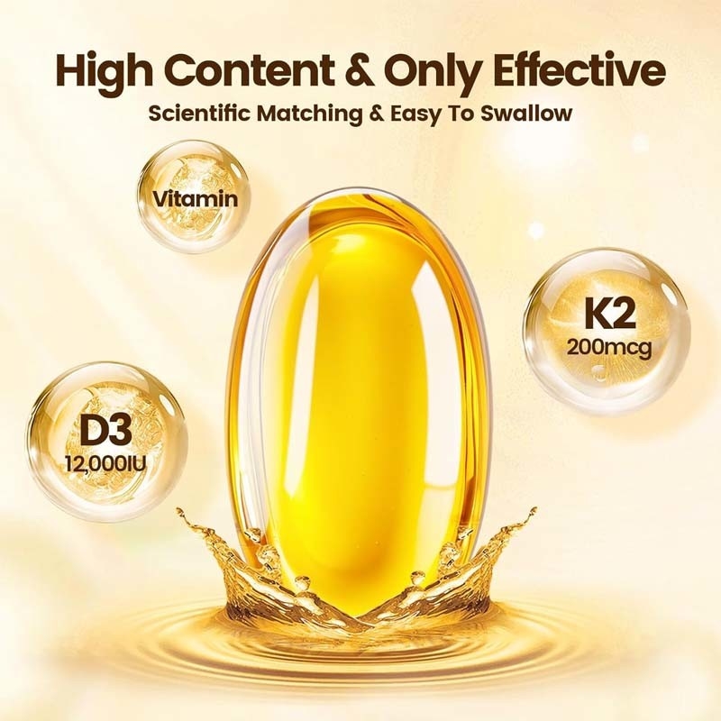 OEM Kalsium Absorpsi Kesehatan Tulang Imun Dan Jantung Vitamin D3 K2 Minyak Kelapa Softgels