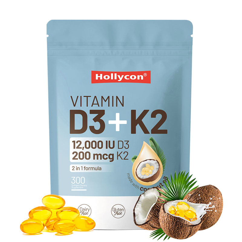 OEM Kalsium Absorpsi Kesehatan Tulang Imun Dan Jantung Vitamin D3 K2 Minyak Kelapa Softgels